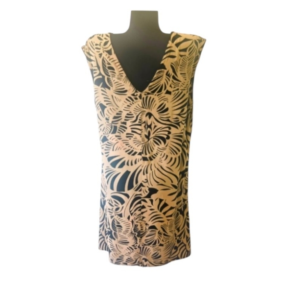 Santiki Tan and Black Tropical Printed Sleeveless Boutique Dress - Picture 4 of 8